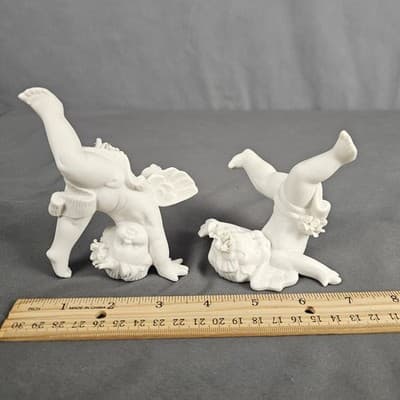 Vintage Set of 2 SIA Home Fashion Bisque Porcelain Cherub Figurines - Thumbnail 8