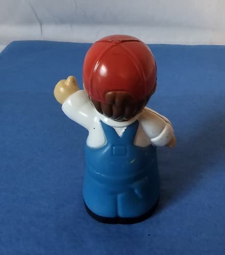Mega Bloks First Builders Construction Worker Figure Red Hat Blue Overalls Toy - Thumbnail 2