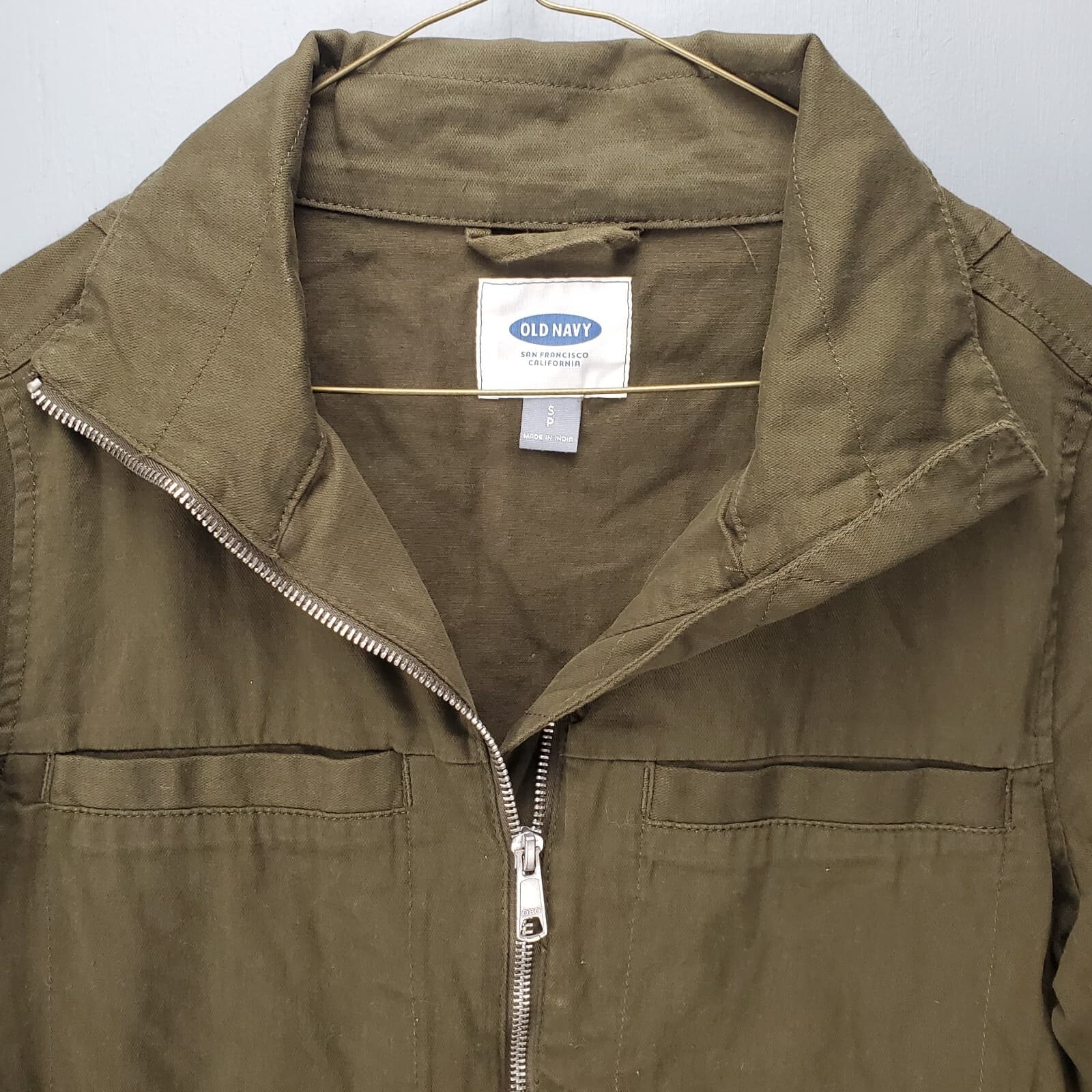 Old Navy Womens Khaki Jacket Zipper Draw String Waist Pockets SP Small - Thumbnail 2