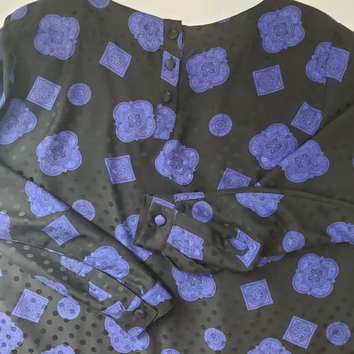 Vintage Women's Silk Paul Stanley Shirt Size 12 Black with Purple - Thumbnail 2