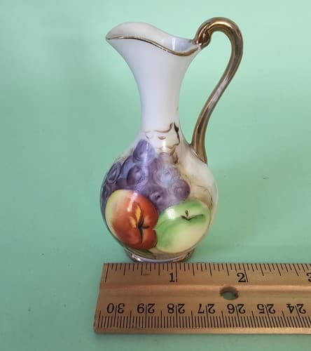 Vintage Ucagco Small Mini Japan Ceramic Fruit Vase Pitcher 3" Gold Trim - Thumbnail 5