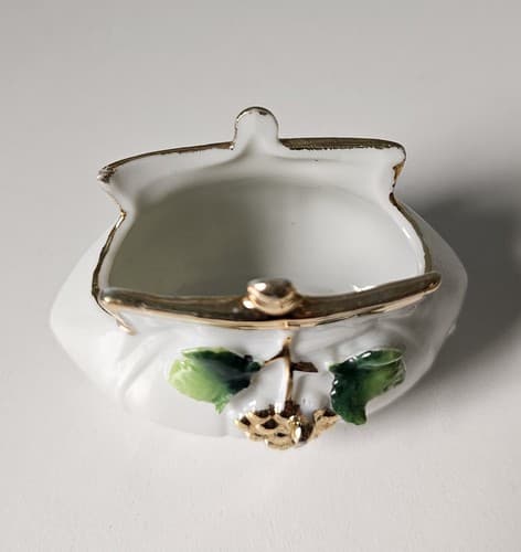 Mid Century Modern Pink Purse Trinket Dish Jewelry Holder Gold Trim Floral Small - Thumbnail 2