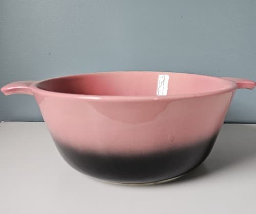 Vintage Hull Pottery #35 Divided Casserole Serving Dish Pink Black Ovenware - Thumbnail 2