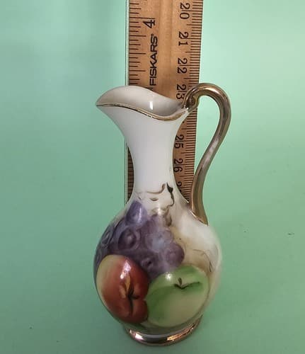Vintage Ucagco Small Mini Japan Ceramic Fruit Vase Pitcher 3" Gold Trim - Thumbnail 4