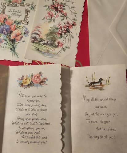 7 Vintage Occasion Cards With Flowers & Ducks 8 Envelopes Unused - Thumbnail 3