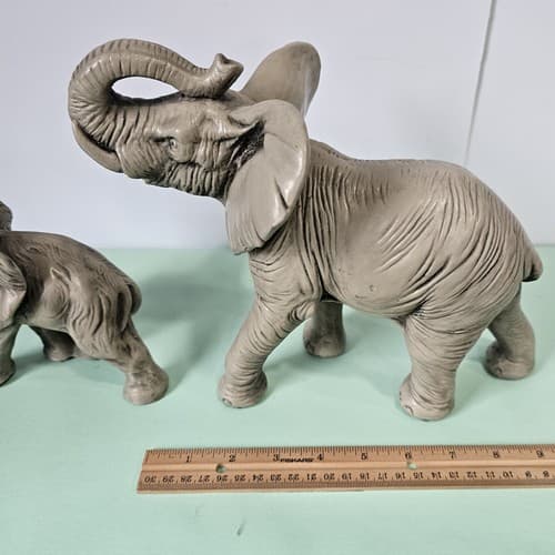 Vintage Porcelain Bisque Elephants Figurines Set Of 2 1981 Raised Trunks - Thumbnail 11