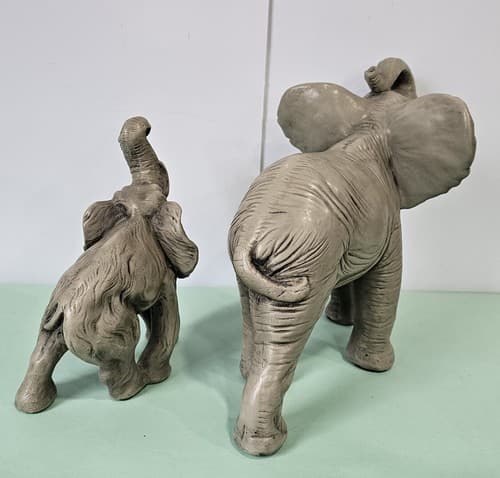 Vintage Porcelain Bisque Elephants Figurines Set Of 2 1981 Raised Trunks - Thumbnail 9