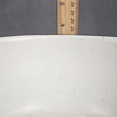 Vintage Enamelware Pan White w Black Edge Handles 3.5 Deep 9" Diameter - Thumbnail 6