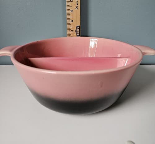 Vintage Hull Pottery #35 Divided Casserole Serving Dish Pink Black Ovenware - Thumbnail 4