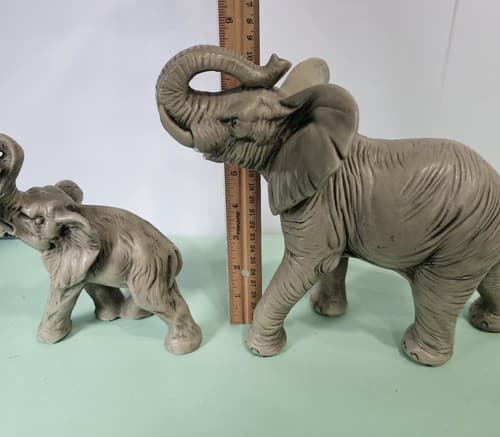 Vintage Porcelain Bisque Elephants Figurines Set Of 2 1981 Raised Trunks - Thumbnail 10