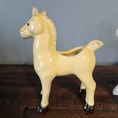 Vintage Ceramic Horse Planters Set of 3 Yellow White Green Mid Century MCM - Thumbnail 6