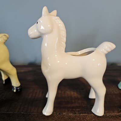 Vintage Ceramic Horse Planters Set of 3 Yellow White Green Mid Century MCM - Thumbnail 5