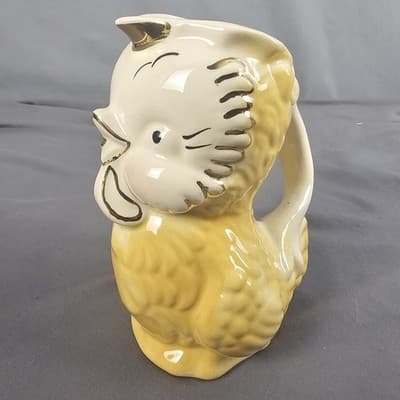 Vintage Shawmee Figural Owl Bird Creamer Yellow 6" Tall - Thumbnail 3
