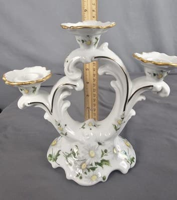 ROYAL KENT Poland Daisies 3 Arm Candelabra CIRCA 1990 - Thumbnail 3
