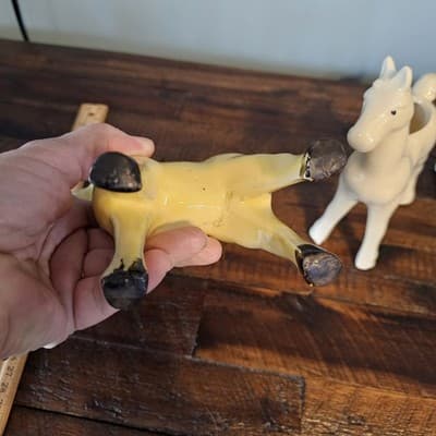 Vintage Ceramic Horse Planters Set of 3 Yellow White Green Mid Century MCM - Thumbnail 11