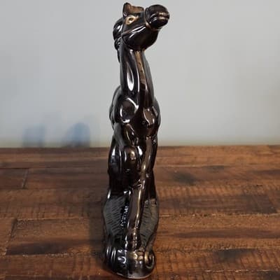 Vintage Ceramic Prancing Horse Figurine Black & Gold Gloss Rocking Horse MCM - Thumbnail 3