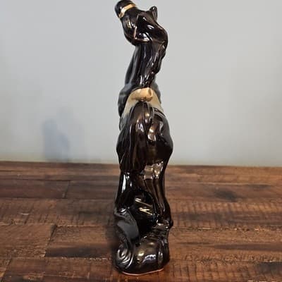 Vintage Ceramic Prancing Horse Figurine Black & Gold Gloss Rocking Horse MCM - Thumbnail 5