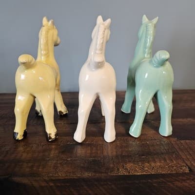 Vintage Ceramic Horse Planters Set of 3 Yellow White Green Mid Century MCM - Thumbnail 13