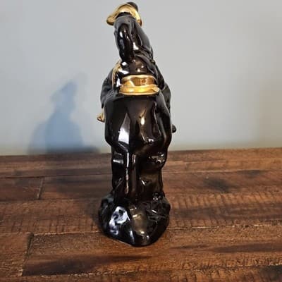 Vintage Western Cowboy on Bucking Horse Black & Gold Gloss MCM NICE - Thumbnail 4