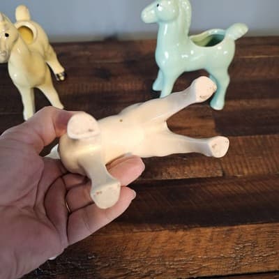 Vintage Ceramic Horse Planters Set of 3 Yellow White Green Mid Century MCM - Thumbnail 10