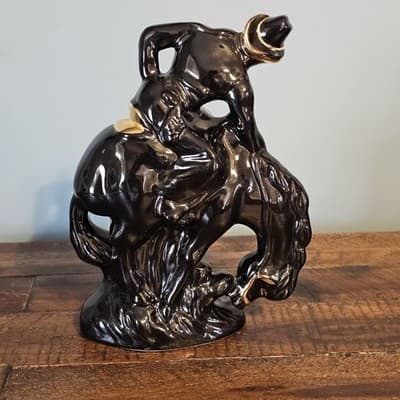 Vintage Western Cowboy on Bucking Horse Black & Gold Gloss MCM NICE - Thumbnail 3