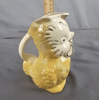 Vintage Shawmee Figural Owl Bird Creamer Yellow 6" Tall - Thumbnail 9