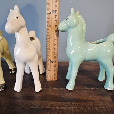 Vintage Ceramic Horse Planters Set of 3 Yellow White Green Mid Century MCM - Thumbnail 9