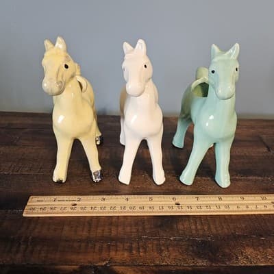Vintage Ceramic Horse Planters Set of 3 Yellow White Green Mid Century MCM - Thumbnail 8