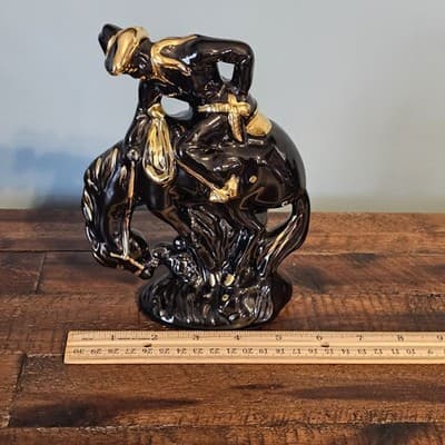 Vintage Western Cowboy on Bucking Horse Black & Gold Gloss MCM NICE - Thumbnail 7