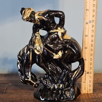 Vintage Western Cowboy on Bucking Horse Black & Gold Gloss MCM NICE - Thumbnail 8