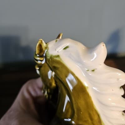 Vtg Ceramic Horse Figurines Pair White Main Tall Gloss Green Brown Mid Century - Thumbnail 14