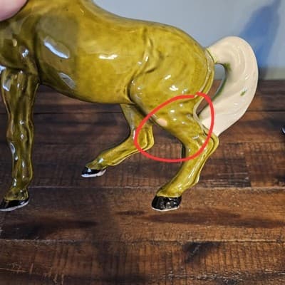 Vtg Ceramic Horse Figurines Pair White Main Tall Gloss Green Brown Mid Century - Thumbnail 15