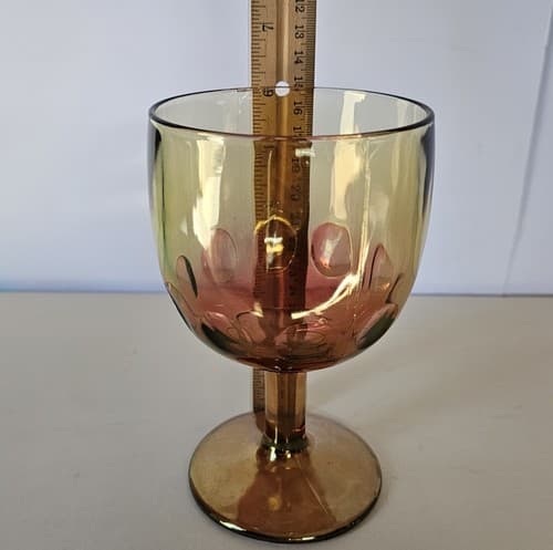 Vintage Marigold Orange Iridescent Carnival Glass Starburst 16 Ounce Goblet - Thumbnail 4