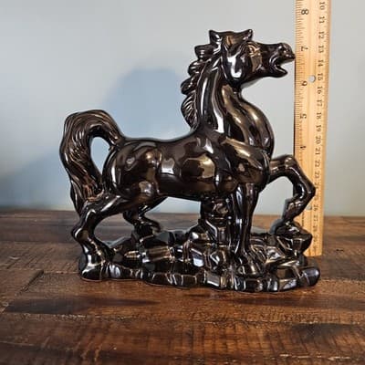 Vintage Ceramic Horse Figurine Black & Gold Gloss Japan 8" Tall - Thumbnail 8