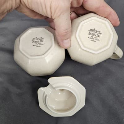 Mikasa Avante Ivory Creamer and Sugar Bowl with Lid Retro Vintage - Thumbnail 5