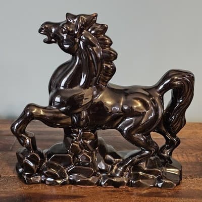 Vintage Ceramic Horse Figurine Black & Gold Gloss Japan 8" Tall - Thumbnail 4