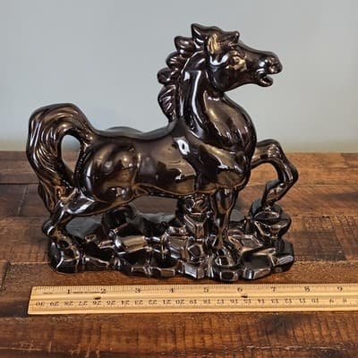 Vintage Ceramic Horse Figurine Black & Gold Gloss Japan 8" Tall - Thumbnail 7