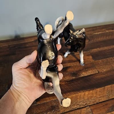 Vintage Japan Ceramic Horse Figurines Pair Black & White Glossy Mid Century - Thumbnail 9