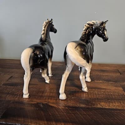 Vintage Japan Ceramic Horse Figurines Pair Black & White Glossy Mid Century - Thumbnail 6