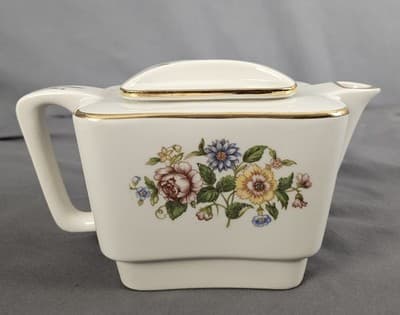 Rare VTG Metalclad China Square Teapot Floral Pattern w Lid - Thumbnail 4