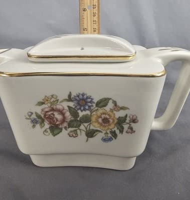 Rare VTG Metalclad China Square Teapot Floral Pattern w Lid - Thumbnail 10