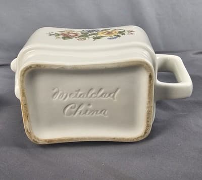 Rare VTG Metalclad China Square Teapot Floral Pattern w Lid - Thumbnail 9