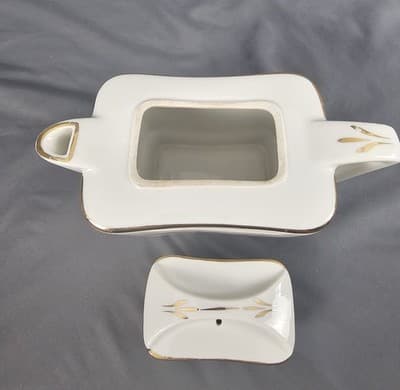 Rare VTG Metalclad China Square Teapot Floral Pattern w Lid - Thumbnail 8
