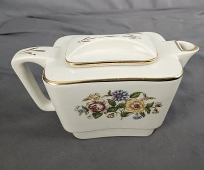 Rare VTG Metalclad China Square Teapot Floral Pattern w Lid - Thumbnail 2