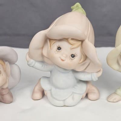 Vintage Homco Set Of 3 #5615 Elves Pixies Ceramic Figurines Pastel CUTE - Thumbnail 3