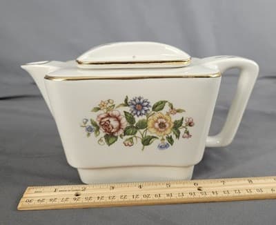 Rare VTG Metalclad China Square Teapot Floral Pattern w Lid - Thumbnail 11