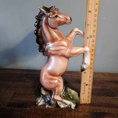Vintage Rearing Horse Ceramic Brownish Pink Color 9" Tall Beautiful - Thumbnail 7