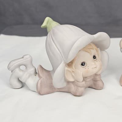 Vintage Homco Set Of 3 #5615 Elves Pixies Ceramic Figurines Pastel CUTE - Thumbnail 4