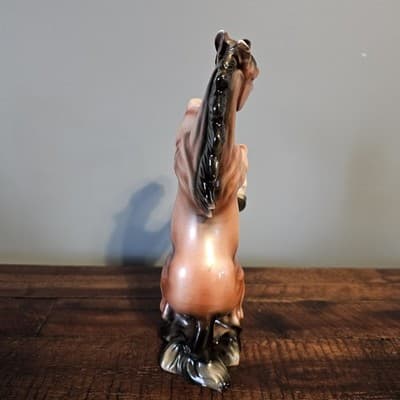 Vintage Rearing Horse Ceramic Brownish Pink Color 9" Tall Beautiful - Thumbnail 3