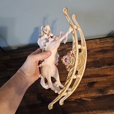 Franklin Mint Porcelain Rocking Horse Figurine White w Roses Gold Trim 12" x 9" - Thumbnail 6